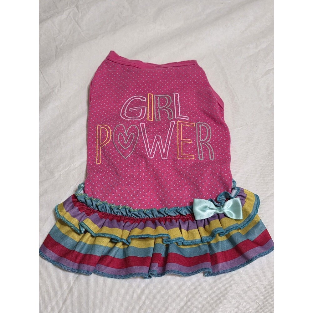 Button & Bones Bright Multicolor Girl Power Dog Dress Size Small